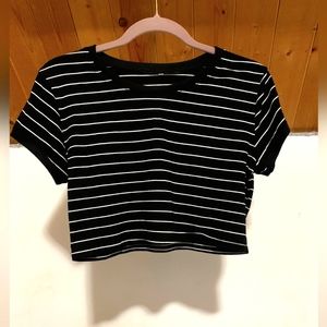 Black & White Striped Cropped Tee size S/M